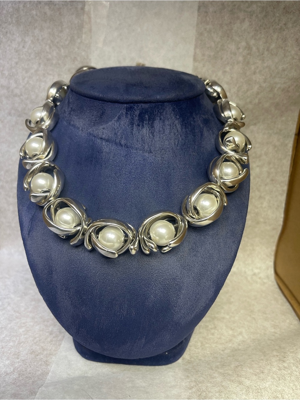UNOde50 "Double Moon" Silver Plated Shell Pearl Statement Necklace
